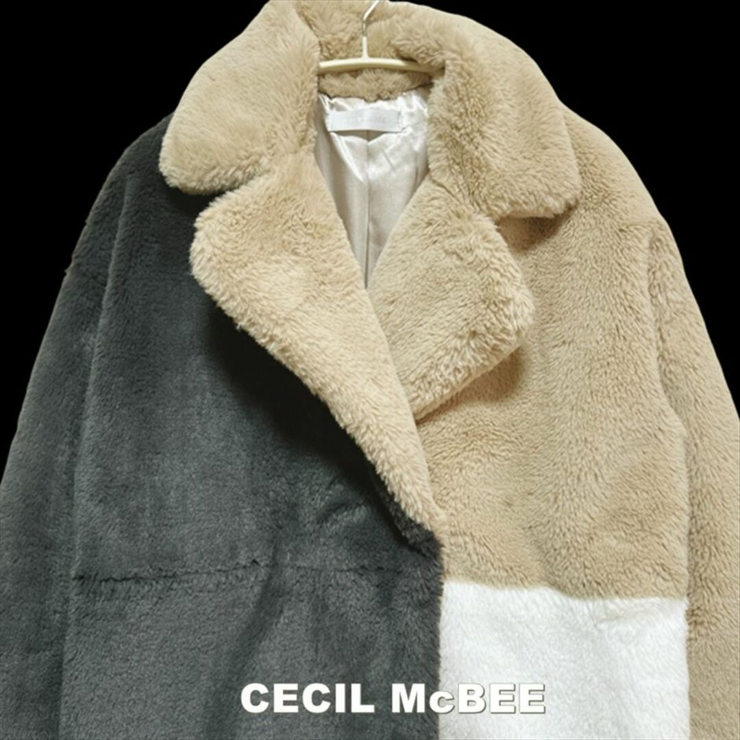 CECIL McBEE(セシルマクビー)の【CECIL McBEE】セシルマクビー ブロック配色コンビ ファーコート レディースのジャケット/アウター(毛皮/ファーコート)の商品写真