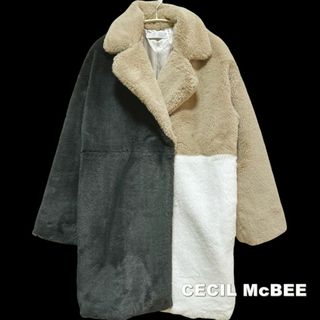 セシルマクビー(CECIL McBEE)の【CECIL McBEE】セシルマクビー ブロック配色コンビ ファーコート(毛皮/ファーコート)