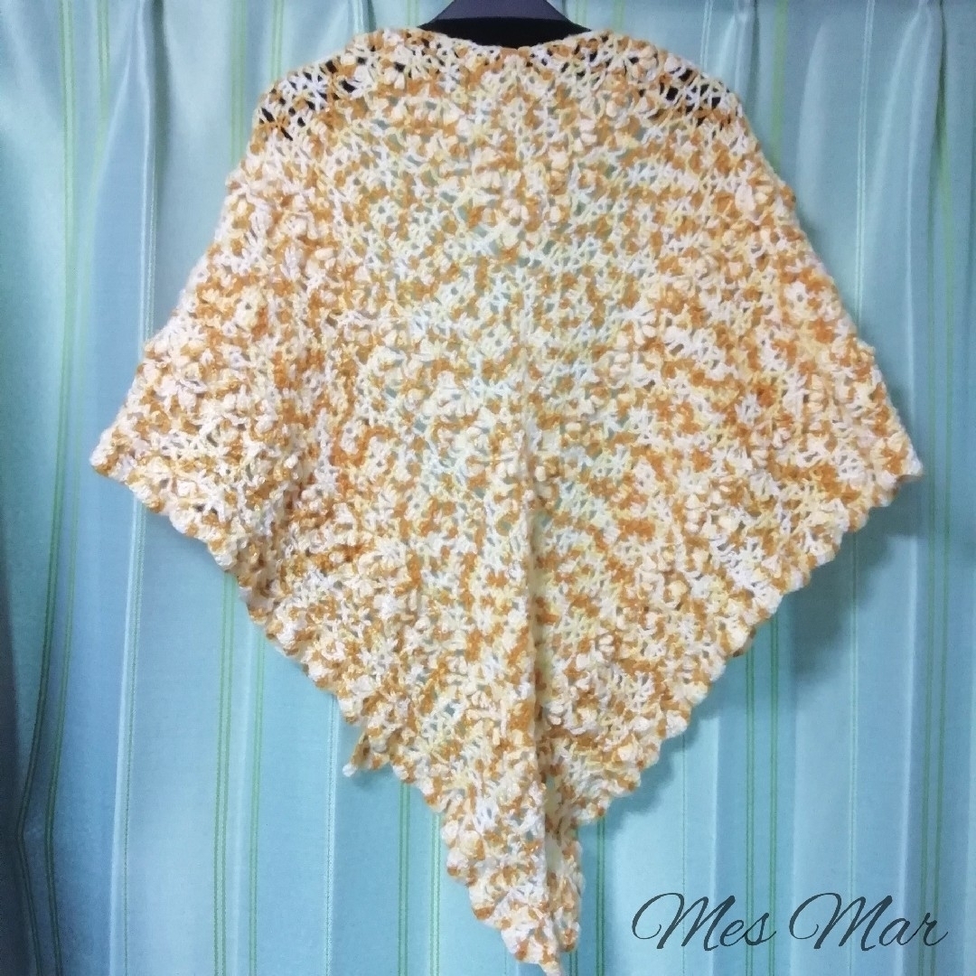 手編み　三角ショール#19　ストール ハンドメイドのファッション小物(マフラー/ストール)の商品写真