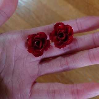 ドライフラワー　レッド　ローズ　薔薇　ピアス　赤(ピアス)