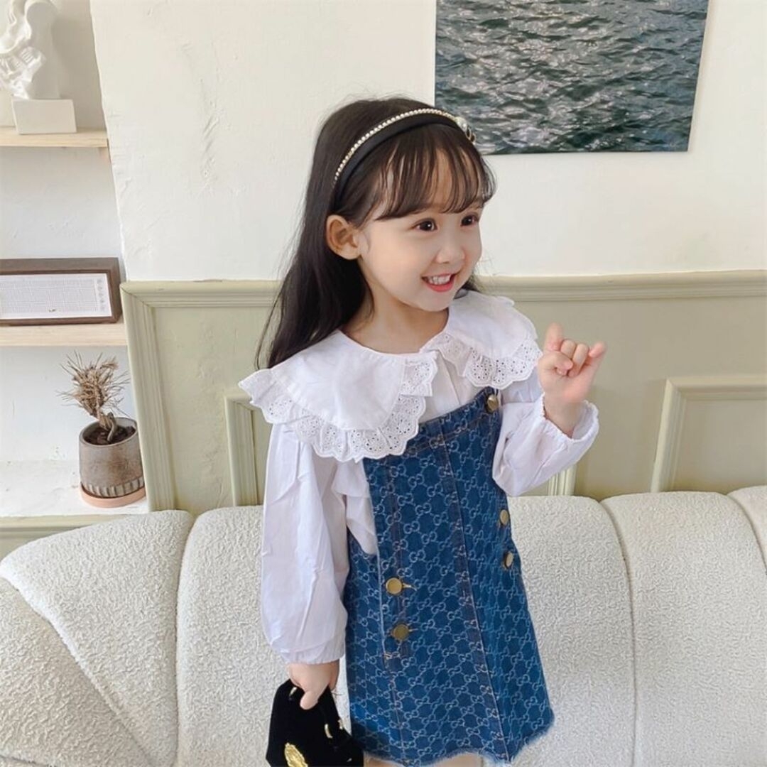 子供服 女の子 キッズ デニムスカート サロペット 110cm キッズ/ベビー/マタニティのキッズ服女の子用(90cm~)(ワンピース)の商品写真