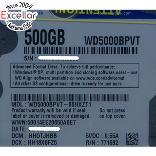 ウェスタンデジタル(Western Digital)のWesternDigital HDD 2.5inch　WD5000BPVT　500GB 9.5mm(PC周辺機器)