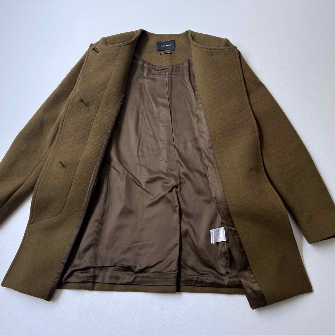 美品 ISABEL MARANT イザベルマラン ノーカラーコート 胡桃 美品 ISABEL MARANT イザベルマラン ノーカラーコート 胡桃