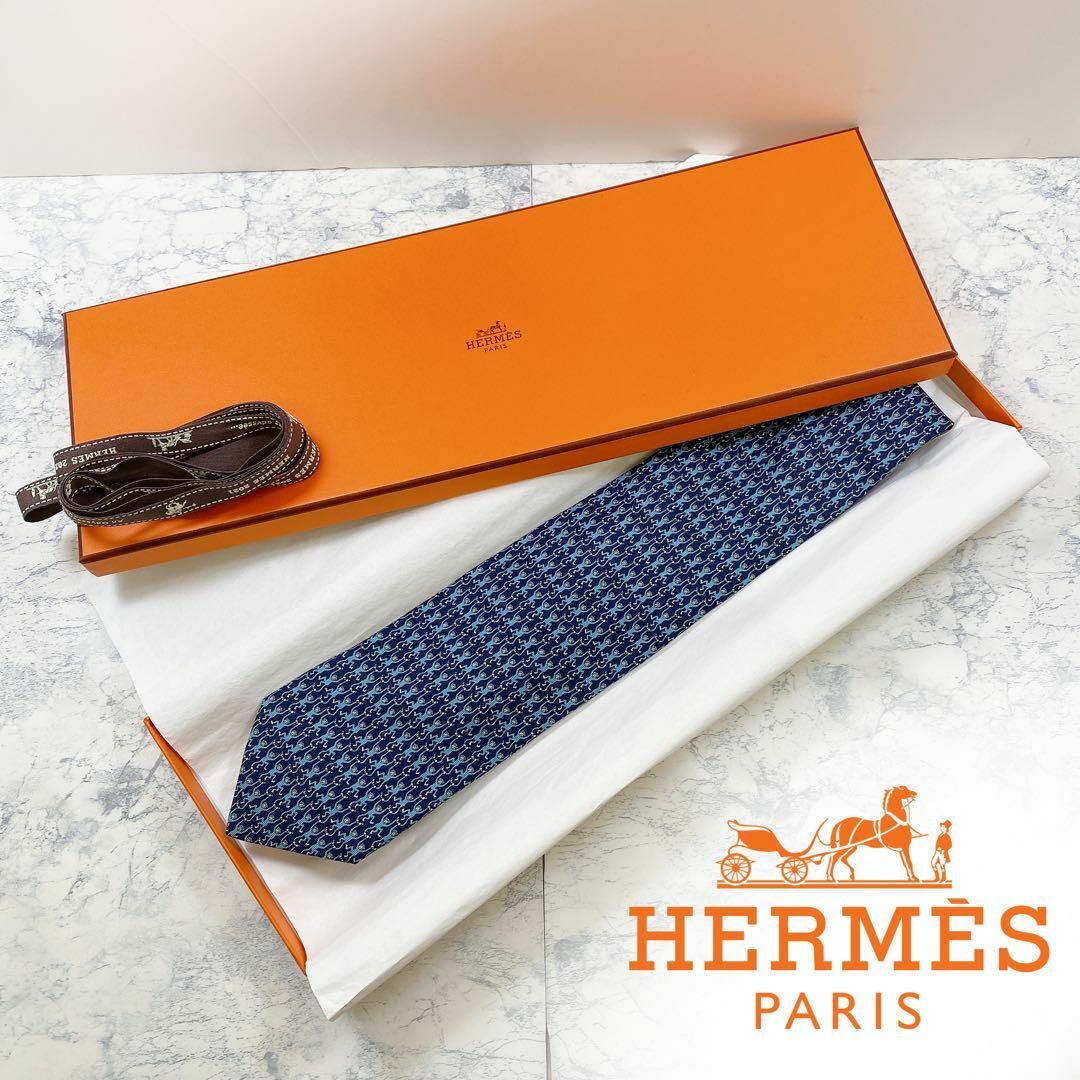 Hermes - 1513 エルメス ネクタイ 新品 未使用 箱付き ネイビー ブルー