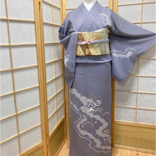 ［8100］訪問着 美品 未使用 草花丸文様 絞り 刺繍 金糸 しつけ付 正絹