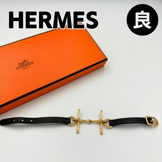 エルメス(Hermes)のHERMES エルメス モール レザーブレスレット T3 ブラック ゴールド金具(ブレスレット/バングル)