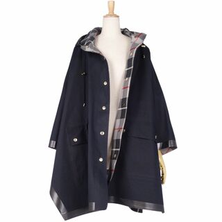 マッキントッシュ(MACKINTOSH)の美品 マッキントッシュ MACKINTOSH コート ポンチョ ケープ フード フーディー ゴム引き 裏チェック アウター レディース 6(M相当) ネイビー(その他)