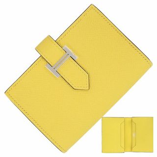 エルメス(Hermes)のエルメス ベアンカードケース エプソン レザー ジョーヌナプル シルバー金具 二つ折り HERMES エルメス 名刺入れ メンズ レディース  コンパクト 名刺ケース カード入れ イエロー 黄色 1600(名刺入れ/定期入れ)