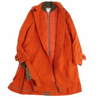 サカイ(sacai)の極美品 サカイ Sacai コート 21AW ステンカラーコート バルマカーンコート レイヤード 中綿入り アウター メンズ 3(L相当) オレンジ(ステンカラーコート)