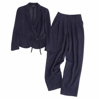 エンポリオアルマーニ(Emporio Armani)の美品 エンポリオアルマーニ EMPORIO ARMANI セットアップ パンツスーツ ジャケット ダブルブレスト チェック柄 ウール レディース 36(XS) ネイビー(スーツ)