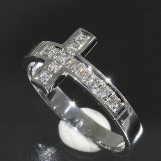 SJX クロス ダイヤ0.12ct リング 12号 750 現行品 E0804(リング(指輪))