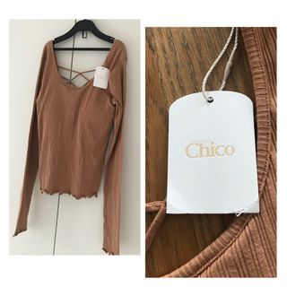 フーズフーチコ(who's who Chico)の新品タグ付き☆バックレースアップロンT ピンクブラウン(カットソー(長袖/七分))