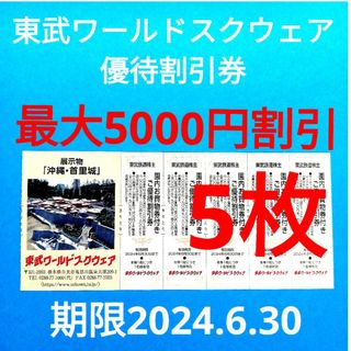 【5枚】東武ワールドスクウェア割引券5枚(遊園地/テーマパーク)