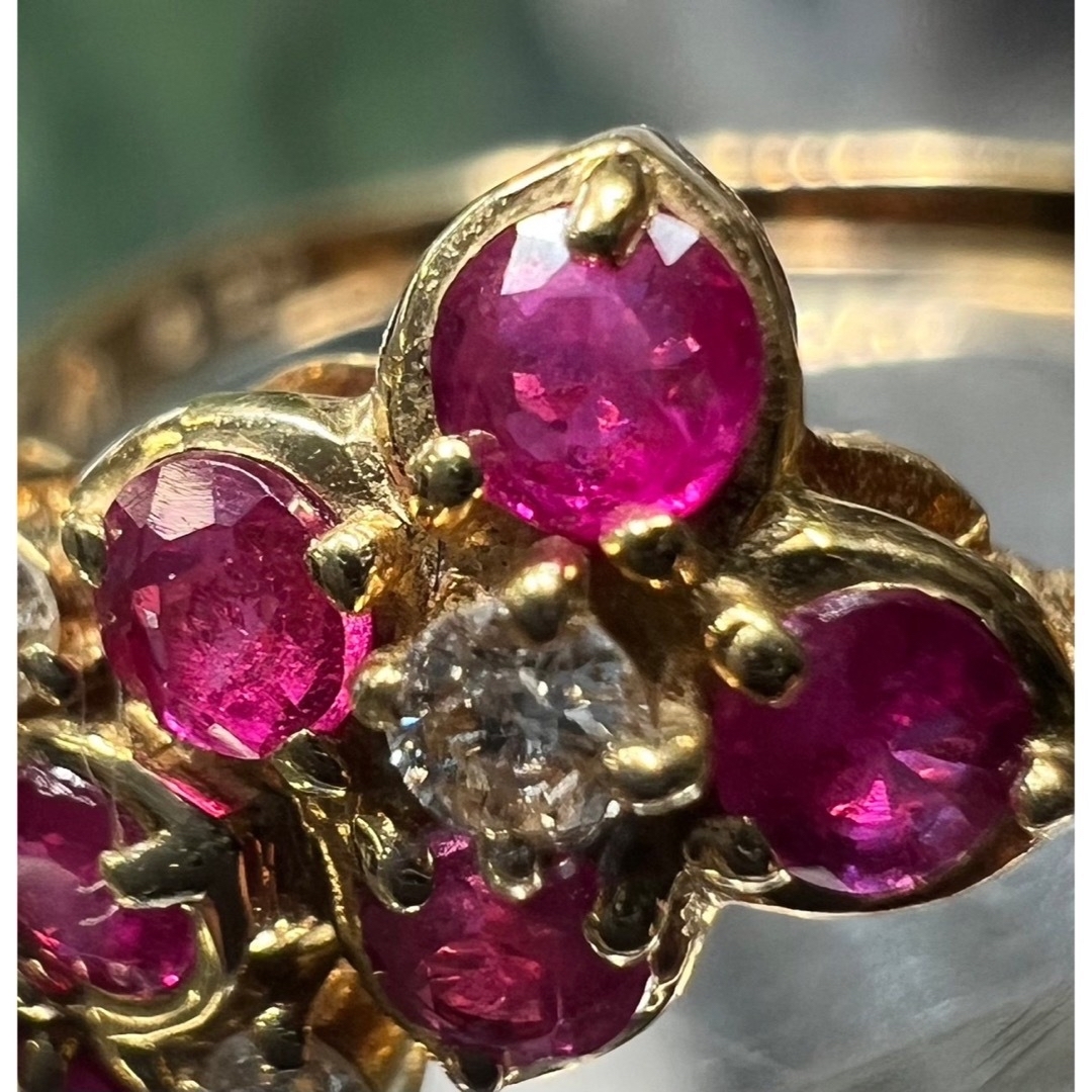 天然 ルビー 0.50ct ダイヤモンド リング K18天然 - リング 天然 ルビー 0.50ct ダイヤモンド リング K18天然 - リング