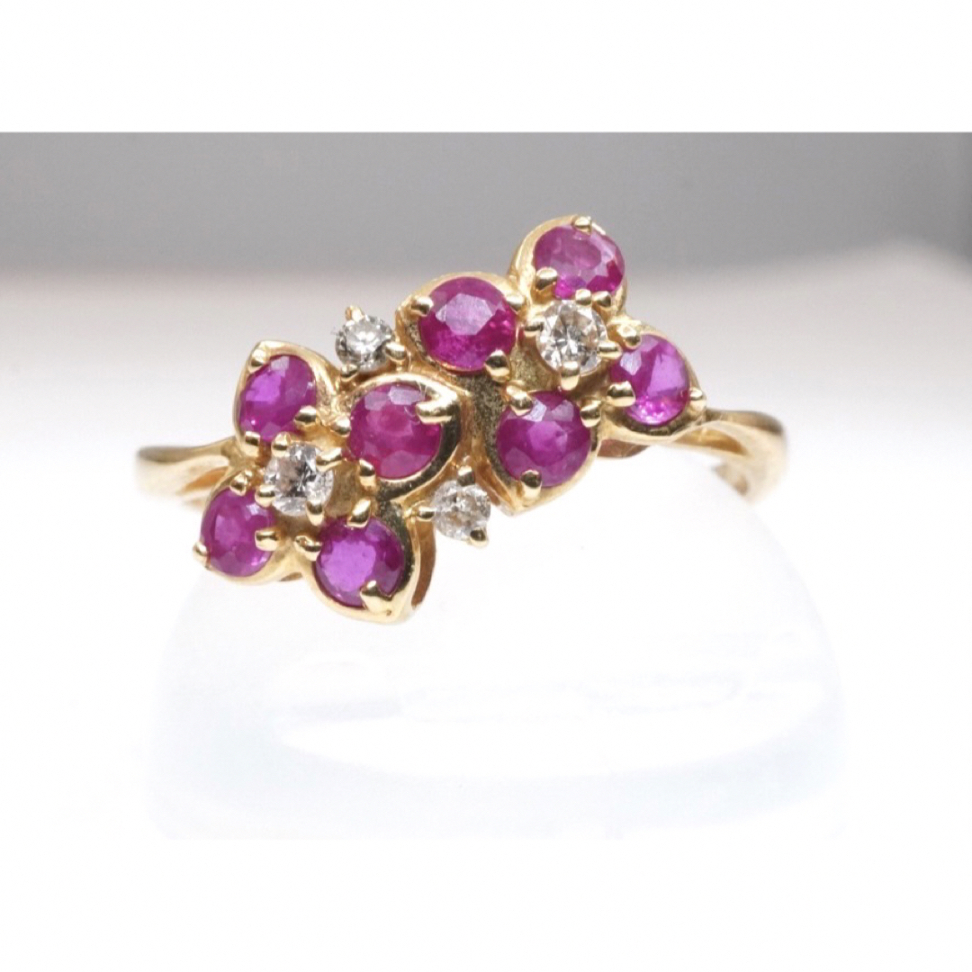 天然 ルビー 0.50ct ダイヤモンド リング K18天然 - リング 天然 ルビー 0.50ct ダイヤモンド リング K18天然 - リング