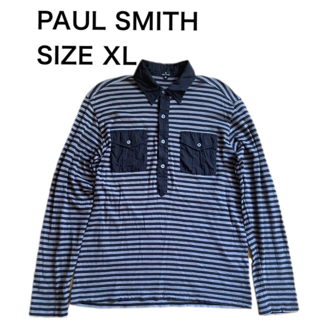 Paul Smith(ポールスミス)のPAUL SMITH ポールスミス 長袖シャツ ボーダー 襟付ヘンリーネックXL メンズのトップス(シャツ)の商品写真