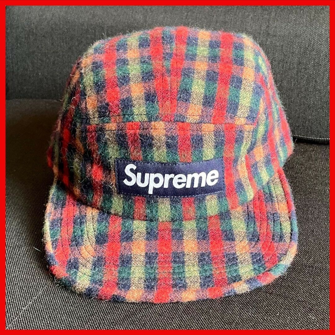 Supreme キャップ チェック レッド ウール 【購入時コメント不要です】帽子