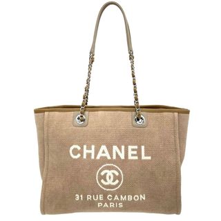 シャネル(CHANEL)の【在庫一掃】CHANEL シャネル トートバッグ ドーヴィルMM ハンドバッグ 肩掛け チェーン ロゴ ココマーク ココ かばん 鞄 キャンバス    ベージュ シルバー金具 レディース 人気【中古品】(トートバッグ)