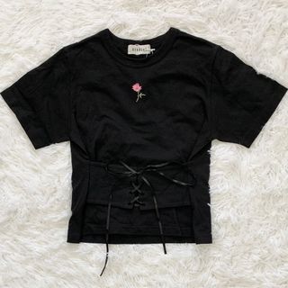 バブルス(Bubbles)の新品 BUBBLES バブルス コルセット風Tシャツ フリーサイズ 黒 薔薇(Tシャツ(半袖/袖なし))