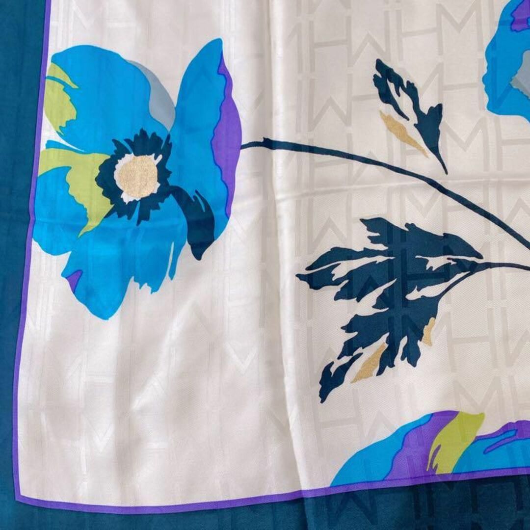 HANAE MORI - 新品 ハナエモリ スカーフ シルク 大判 花 ロゴ HANAE MORI - 新品 ハナエモリ スカーフ シルク 大判 花 ロゴ