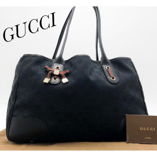 グッチ(Gucci)の美品✨グッチ トートバッグ シェリーライン リボン GG 黒 キャンバス(トートバッグ)