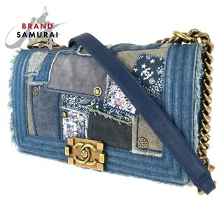 シャネル(CHANEL)の美品 CHANEL シャネル ボーイシャネル ココマーク パッチワーク ブルー 青 ゴールド金具 デニム チェーンショルダーバッグ レディース 404198 【中古】(ショルダーバッグ)