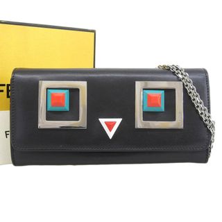 フェンディ(FENDI)の【本物保証】 箱付 超美品 フェンディ FENDI モンスター チェーンウォレット 長財布 レザー ブラック マルチカラー 8M0365(財布)