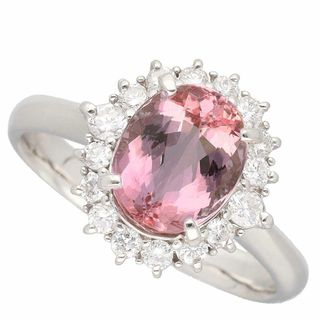 インペリアル ピンクトパーズ(PT3.26ct) ダイヤ(D0.46ct) リング 日本サイズ約18号 #58 Pt900 プラチナ 鑑別書【送料無料】指輪【中古】32800709(リング(指輪))