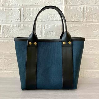 帆布トートバッグ　ハンドメイド　ボトルグリーン×フェイクレザーブラック(バッグ)