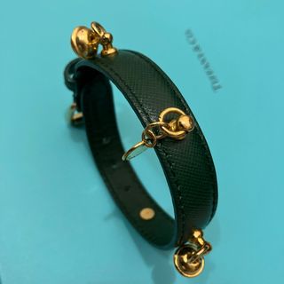 プラダ(PRADA)の美品　プラダ　PRADA グリーン　ゴールド　レザー　バングル　ブレスレット(ブレスレット/バングル)