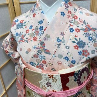 8085］訪問着 美品 未使用 花鳥文様 ぼかし染 しつけ付 正絹 着物 袷の