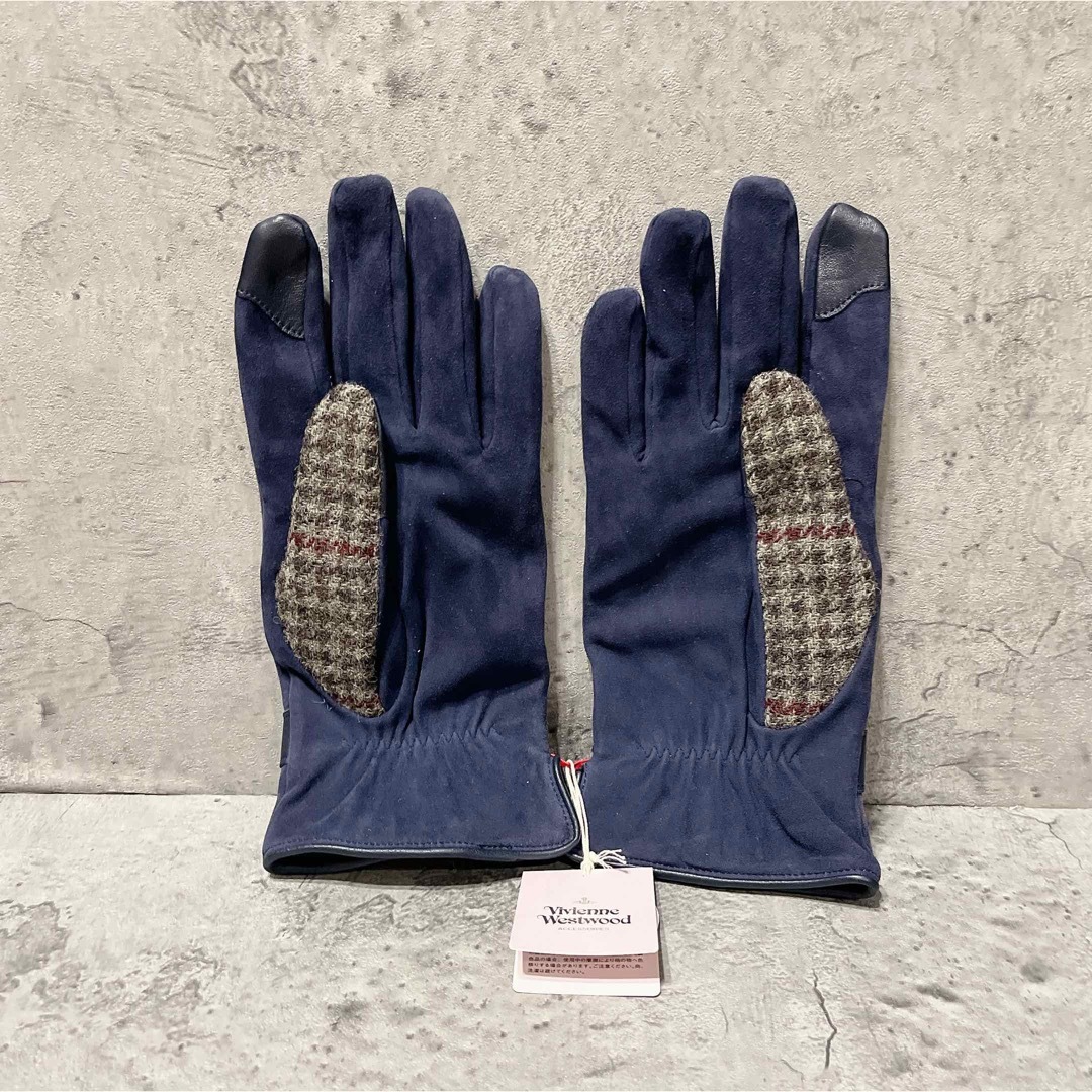 Vivienne Westwood(ヴィヴィアンウエストウッド)の新品 ヴィヴィアンウエストウッド オーブ 千鳥柄 手袋 ネイビー レディースのファッション小物(手袋)の商品写真