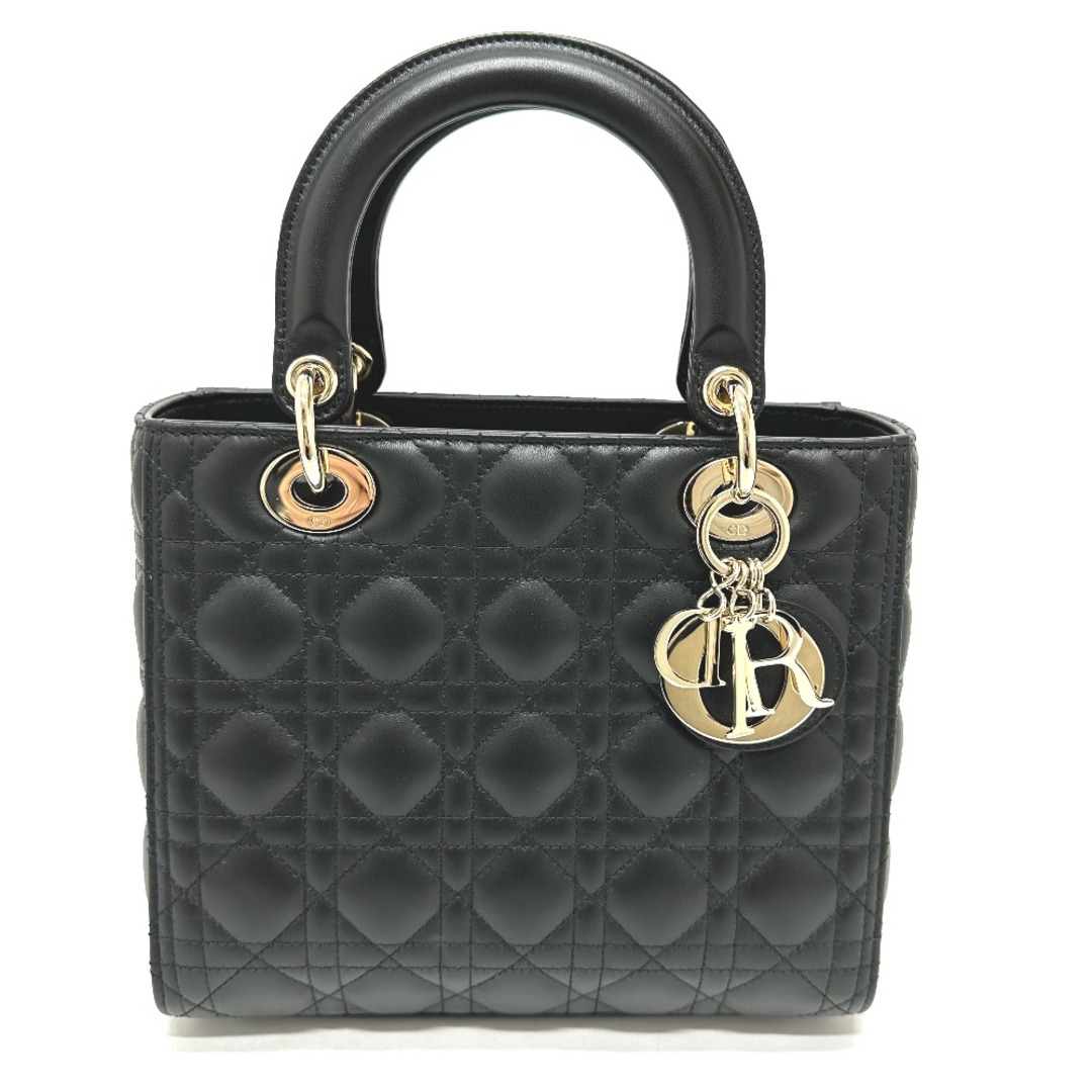 Dior(ディオール)のディオール Dior LADY DIOR バッグ ミディアム M0565ONGE レディディオール 2WAY カバン ハンドバッグ レザー ブラック 新品同様 レディースのバッグ(ハンドバッグ)の商品写真