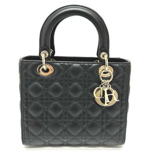 ディオール(Dior)のディオール Dior LADY DIOR バッグ ミディアム M0565ONGE レディディオール 2WAY カバン ハンドバッグ レザー ブラック 新品同様(ハンドバッグ)