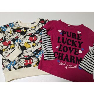 ディズニー(Disney)のミッキートレーナー　95  ピンク長Tシャツ　100(Tシャツ/カットソー)