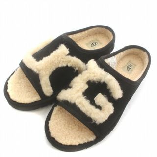 アグ(UGG)のアグ スライド サンダル ムートン 25.0㎝ 黒 ベージュ 1019730(サンダル)