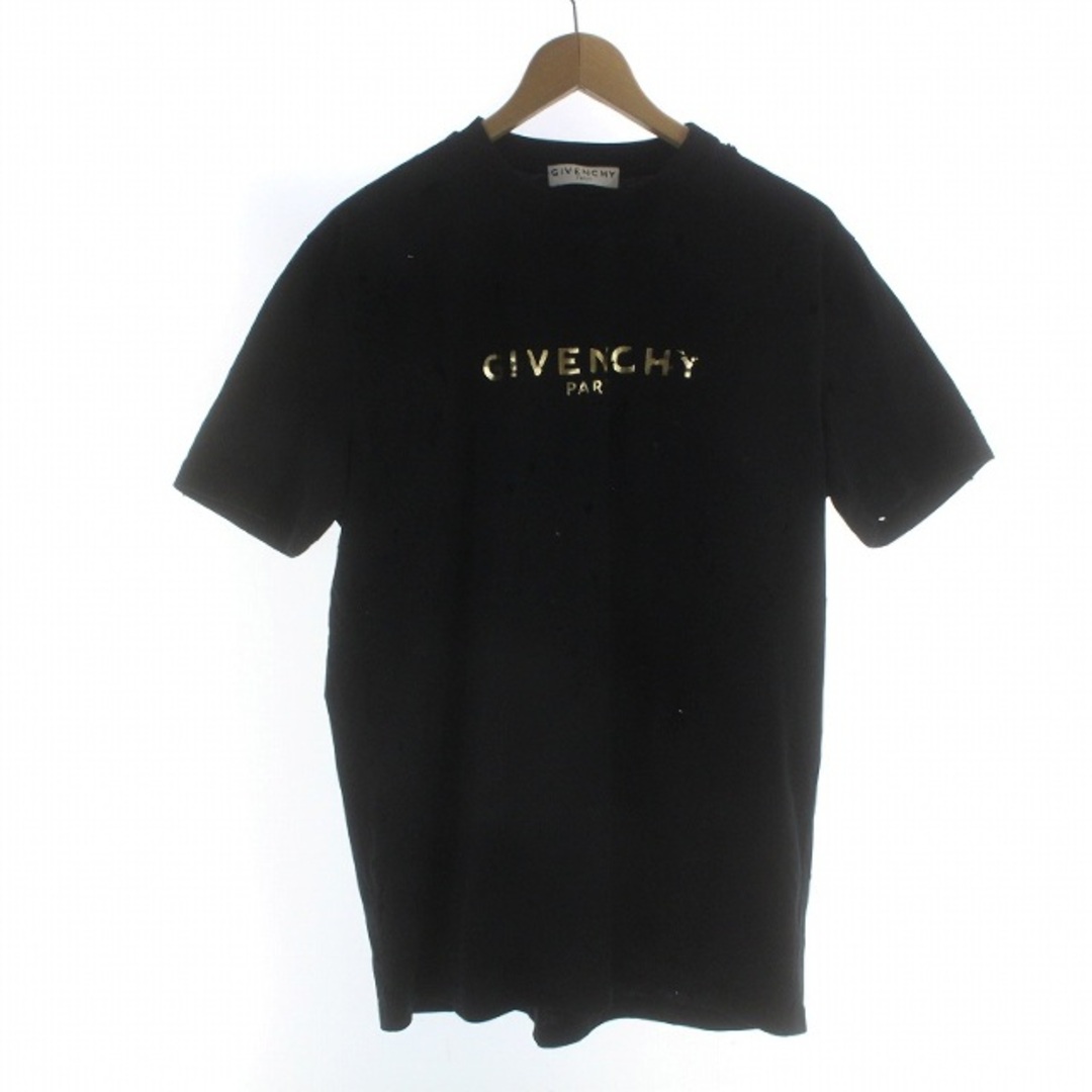 22cm着丈GIVENCHY 20SS Tシャツ ゴールドロゴ 半袖 ダメージ加工 XS 黒