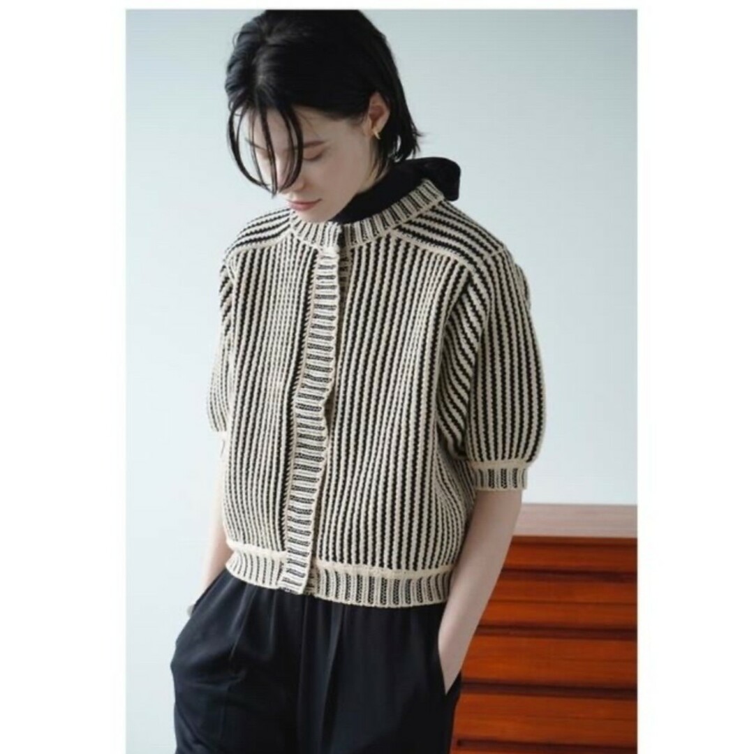 CLANE(クラネ)のCLANE　STRIPE CABLE HALF SLEEVE CD　size2 レディースのトップス(カーディガン)の商品写真