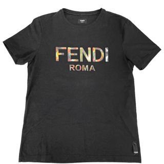 フェンディ(FENDI)の【限定価格】FENDI フェンディ 半袖Ｔシャツ トップス アパレル ロゴ クルーネック 服 L FY0894 ブラック 黒 コットン    レディース 人気 春 夏【中古品】(Tシャツ(半袖/袖なし))