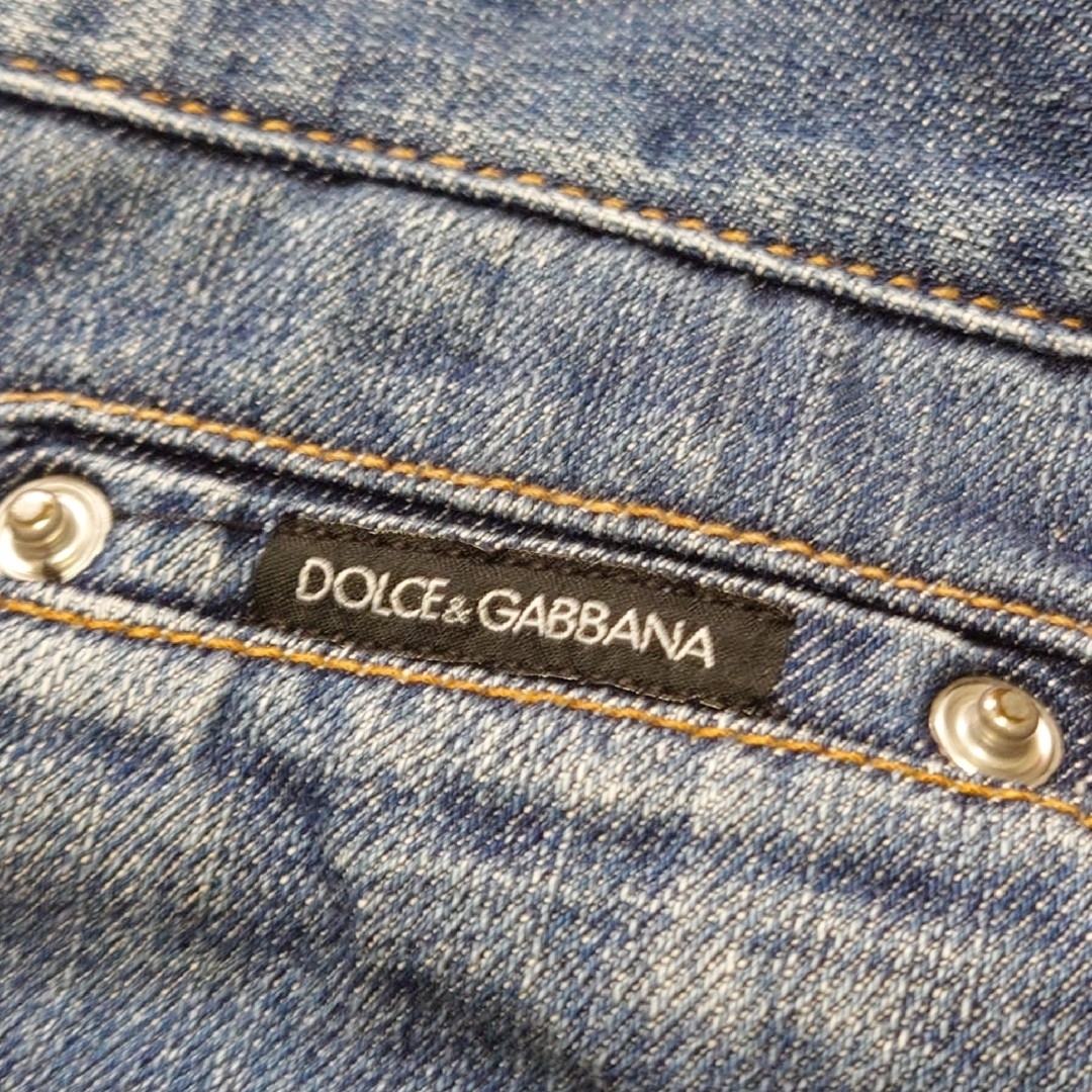 DOLCE&GABBANA(ドルチェアンドガッバーナ)の希少　ドルチェ&ガッバーナ　デニム　クラッシュ　サイドロゴ　刺繍　バタフライ メンズのパンツ(デニム/ジーンズ)の商品写真