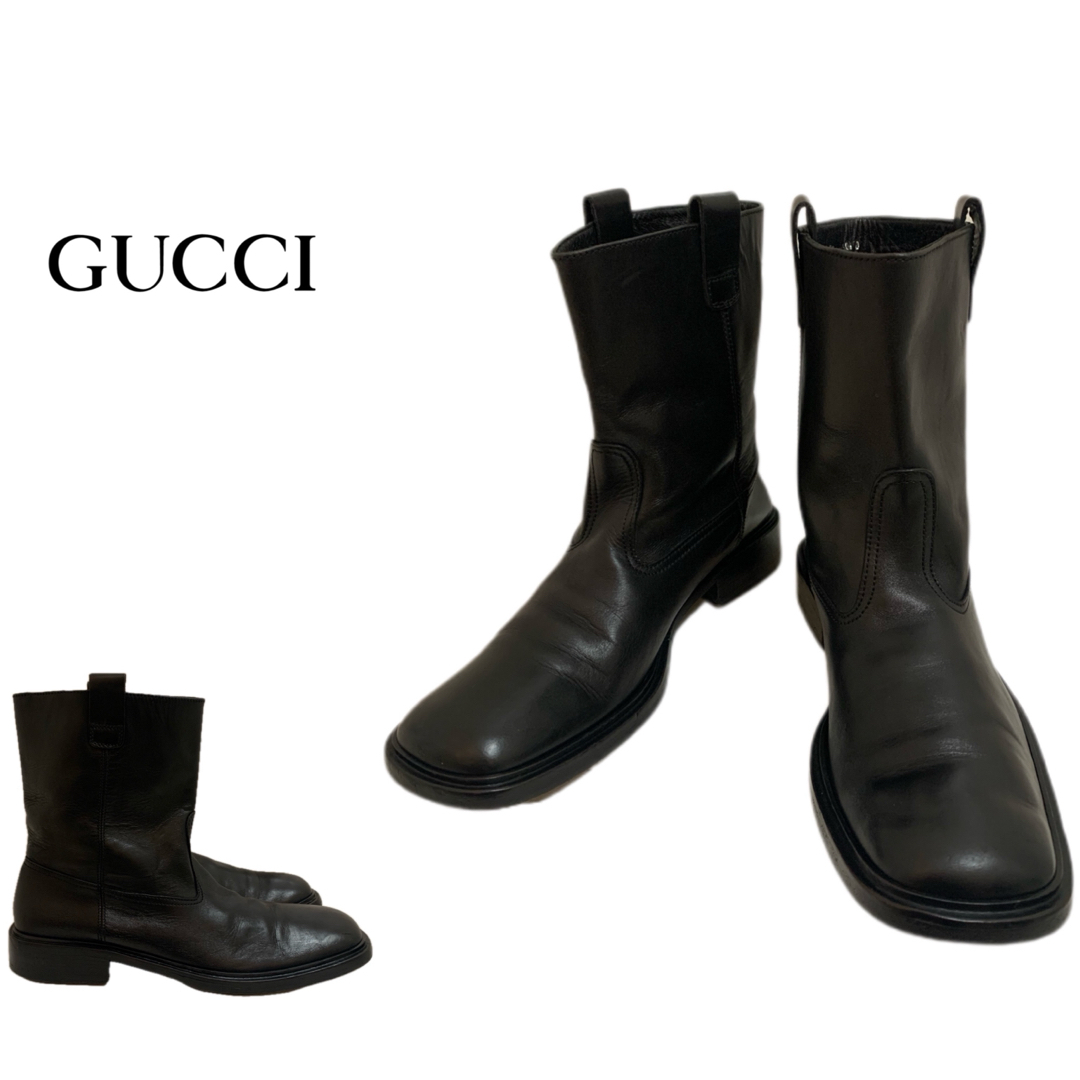 Gucci(グッチ)のGUCCI VINTAGE グッチ イタリア製 レザーブーツ ブラック 10.5 メンズの靴/シューズ(ブーツ)の商品写真