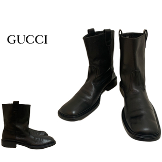グッチ(Gucci)のGUCCI VINTAGE グッチ イタリア製 レザーブーツ ブラック 10.5(ブーツ)