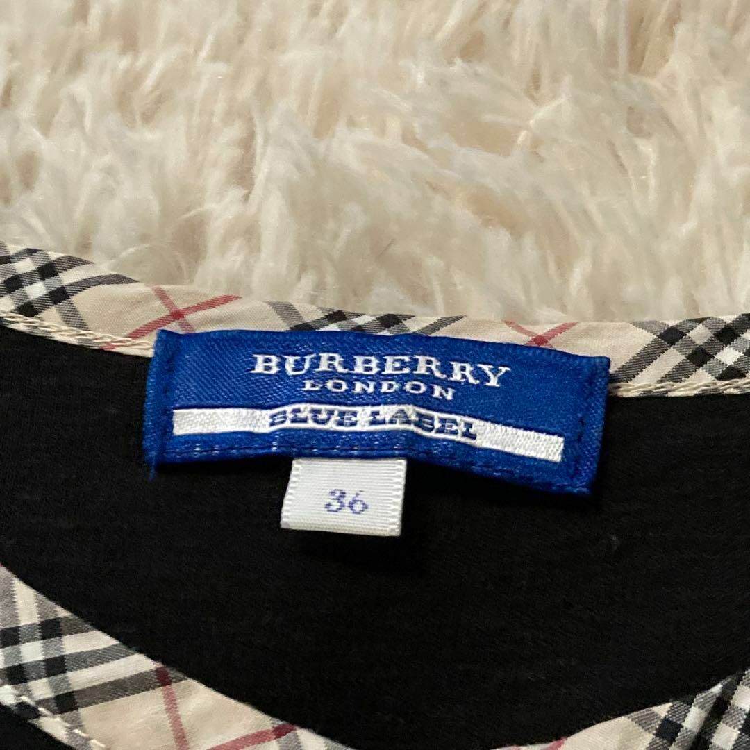 BURBERRY BLUE LABEL(バーバリーブルーレーベル)のバーバリーブルーレーベル　ニットカーディガン　コットン　ノバチェック　ホース刺繍 レディースのトップス(カーディガン)の商品写真