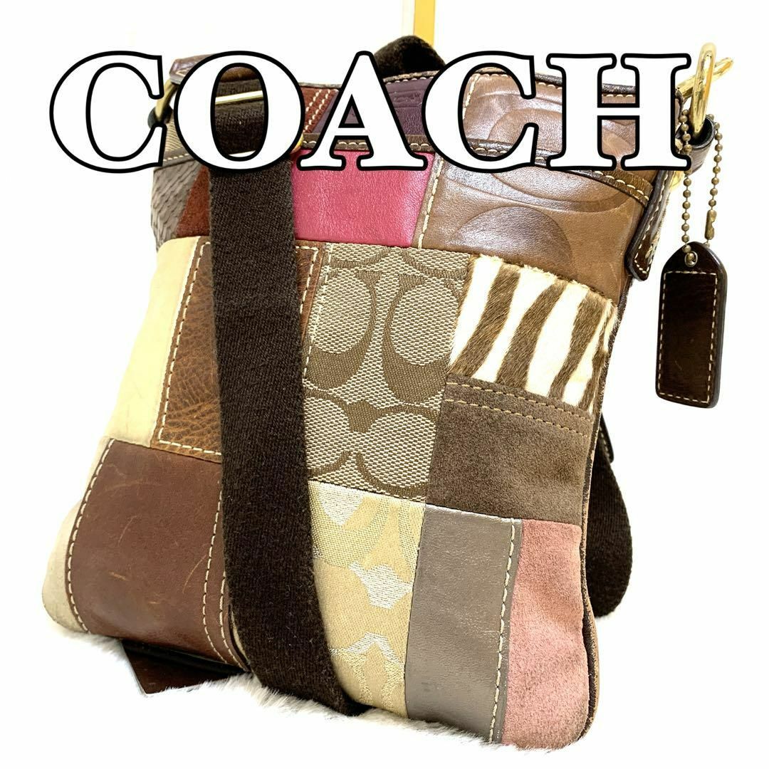 愛用 COACH コーチ シグネチャー レザー パッチ ミニショルダーバッグ