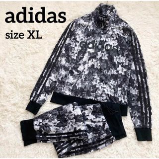 アディダス(adidas)のアディダス ジャージ セットアップ 上下 フラワー 花柄 つつじ柄 黒灰白 XL(その他)