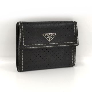 プラダ(PRADA)のPRADA パンチングドット 三つ折り財布 レザー ブラック 1M0170(財布)