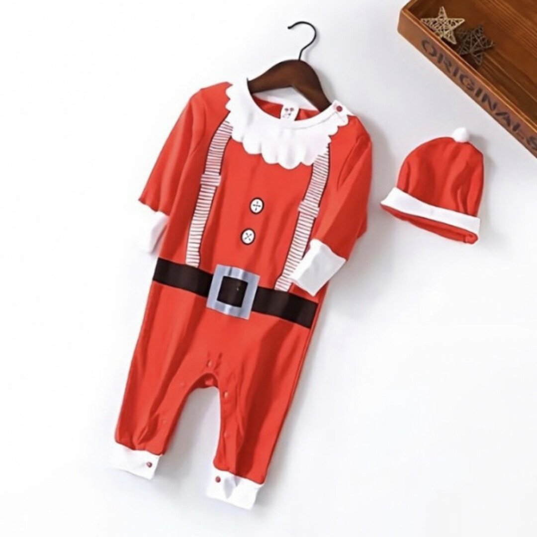 ベビー服 95cm クリスマス 赤 サンタ ロンパース コスプレ セット キッズ/ベビー/マタニティのベビー服(~85cm)(ロンパース)の商品写真