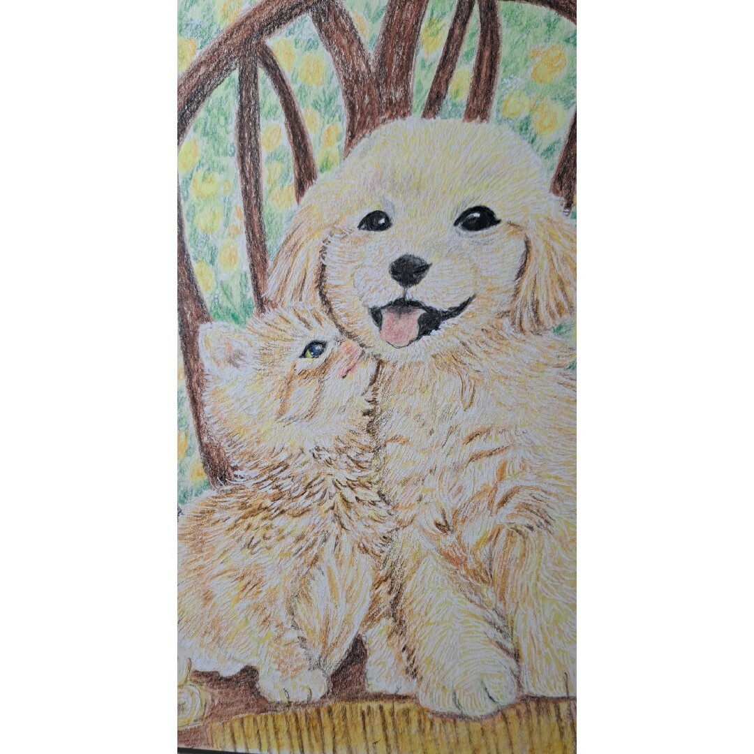 鉛筆画、色鉛筆画、猫犬イラスト手書き原画。ほっぺにちゅ!とねはーと 鉛筆画、色鉛筆画、猫犬イラスト手書き原画。ほっぺにちゅ!とねはーと