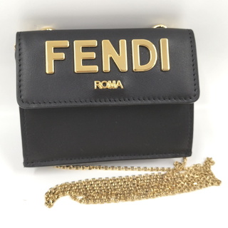フェンディ(FENDI)のFENDI チェーンウォレット 三つ折り財布 ローマ レザー ブラック(財布)
