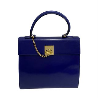 セリーヌ(celine)の極 美品 希少品 CELINE セリーヌ ヴィンテージ ロゴ リング金具 カーフ レザー 本革 ハンドバッグ ミニ トートバッグ ブルー 18019(ハンドバッグ)